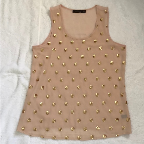 Blush Pink Polka Dot Tank with Gold Sequins size M - Picture 2 of 7